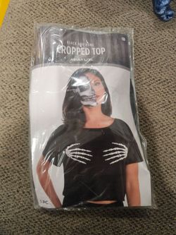 Women's Halloween Funny Skeleton Skull Hand Print Crop Top Tee Short Sleeve Casual T-Shirt
