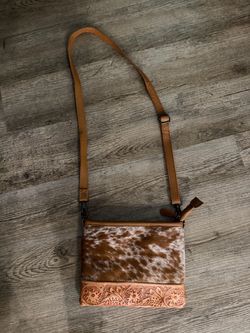 Cowhide & Tooled Leather Crossbody Bag
