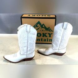 Paolo Fellicce Designer White Leather Western Cowboy Cowgirl Boots Women 7B