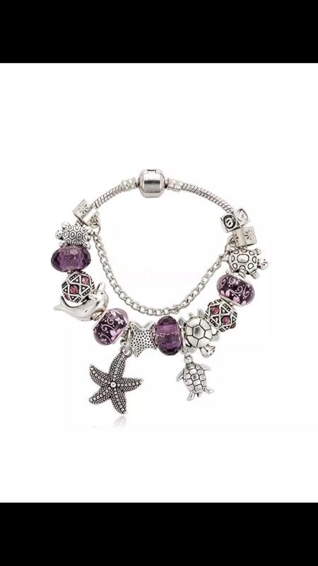 New 925 Silver And Crystal Charm Bangle Bracelet