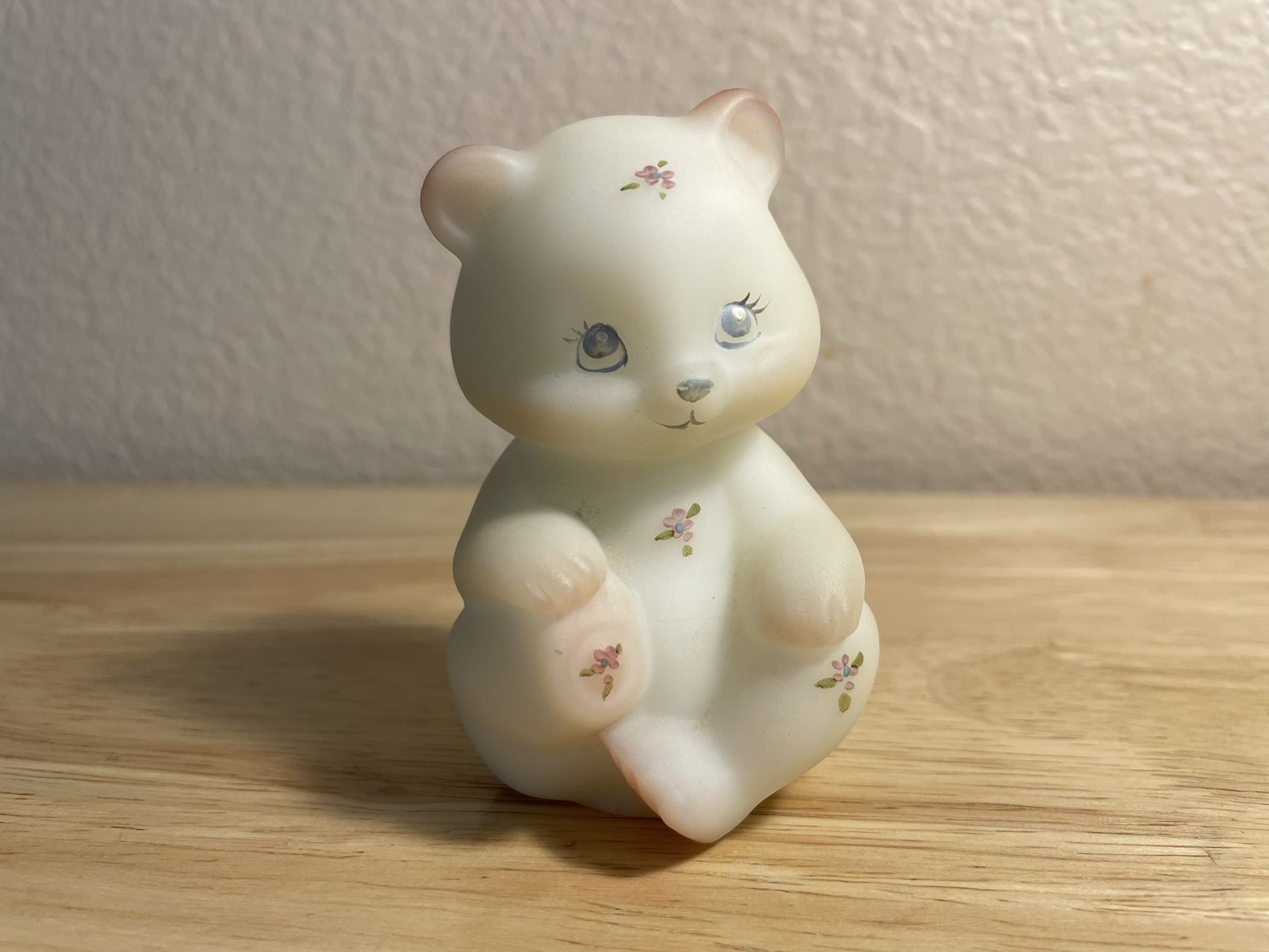 Vintage Fenton Satin Custard Glass Bear Figurine