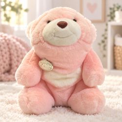 GUND Pink Teddy Bear Plush Stuffed Animal Gold Tag Soft Baby Toy 10 Inch