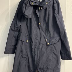 Cole Haan Water Resistant Indigo Blue Packable Removable Hood Raincoat - Size L