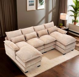 Luxury Oversized Chenille Modular Sofa with Deep Seats, Plush Cushions & Double Chaise Lounge