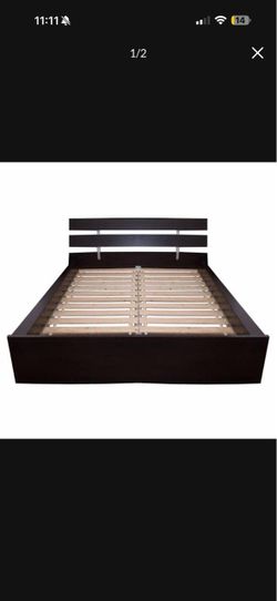 Queen IKEA HOPEN low-profile wooden bed frame - no slats