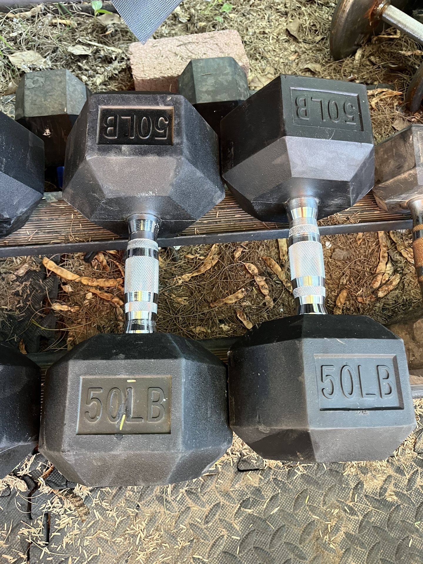 50lb Hex Rubber Dumbbell Set Weights 