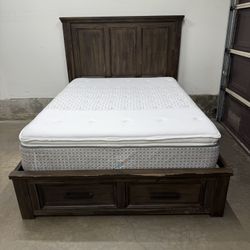 Queen Bed Frame with Storage Drawers + Mattress