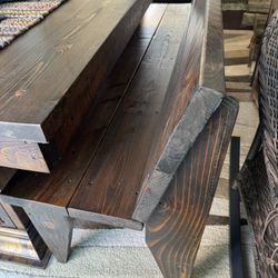 Rustic dining room table and bench
