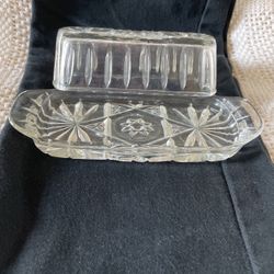 Vintage Anchor Hocking, Star Of David, Cut Glass Butter Dish