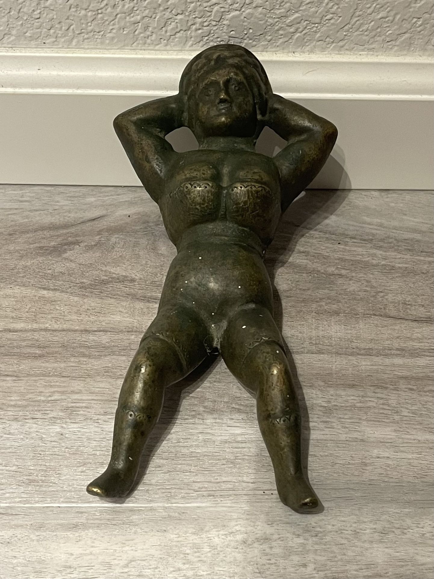 Antique Naughty Nelly Cast Brass Boot Jack Door Stop Burlesque