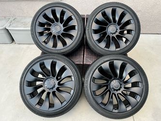 21’ Inch Tesla Model Y Satin Black Wheels “OEM” With Continental Cross Contact Tires 5.x114 Bolt