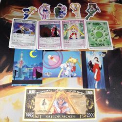 ANIME SAILOR MOON LOT OF MISC. TRADING CARDS, STICKERS, AND PLAY MONEY...ADULT OWNED AND KEPT IN A SMOKE FREE HOME...$5 FIRM...