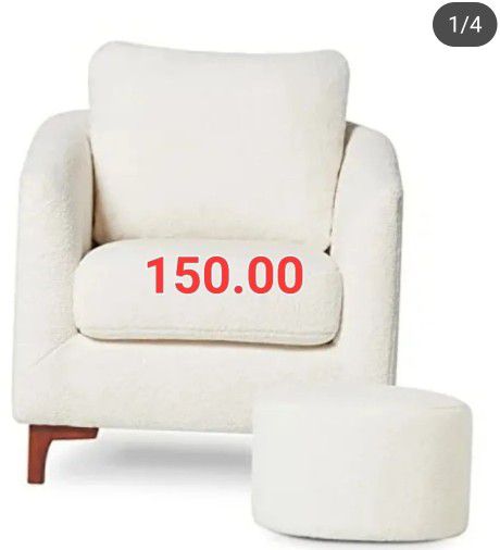 Cream Sherpa Accent Chair With Ottoman For 150
