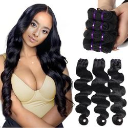 Raw Human Hair Bundles 16A 100% Unprocessed Brazilian Virgin Weave Hair 3 Bundles Human Hair Body Wave Bundles(14 16 18 Inch) Full And Thick Remy Hair