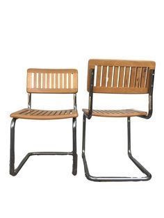 PAIR of VINTAGE WOOD Slats Cantilever Side Chairs