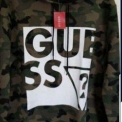 GUESS LOS ANGELES 2021 EDITION MEN'S THICK WARM HOODIE SWEATER BAGGY FIT SIZE LARGE CAMOUFLAGE BROWN BIG FRONT GUESS LOGO BRAND NEW WITH TAGS .