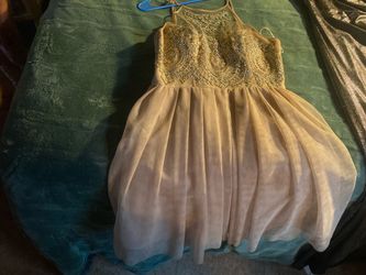 Gold Beaded Bodice Chiffon Mini Dress