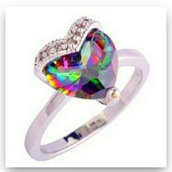 Beautiful! Mystic Topaz and Zircon Ring size 7 3/4