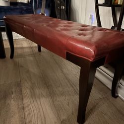 Red Leather Wooden Bench 