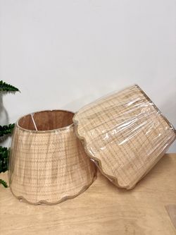 New 2 Pcs Large Rattan Lamp Shade 7.9" Top x 12" Bottom x 9" High Boho Scalloped