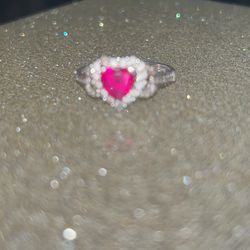 Silver Ring W/ Red Rubi Heart