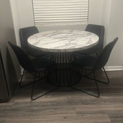 Modern Marble-Pattern Round Dining / Breakfast Table + 4 Chairs