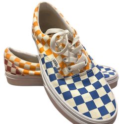 Vans Classic Checkerboard Low-Top Sneakers, Blue, Orange & Red, Men’s 6 / Women’s 7.5