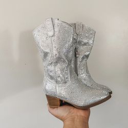Little Girls Silver Rhinestone Cowgirl Boots