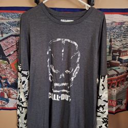 Call of Duty Camo T-Shirt Gray Large Long Sleeve Tee Video Game Skull XL $20