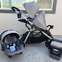 Graco Ready2Grow LX 2.0 Double Stroller (Bench Seat and Standing Platform) AND Graco Premier SnugRide SnugFit 35 XT Infant Car Seat (Privacy Drape)