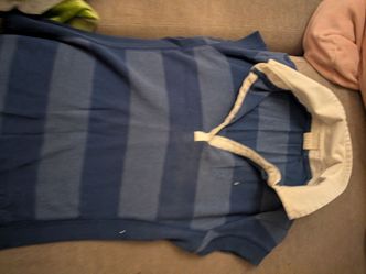 Blue Striped Knit Polo Sweater