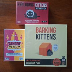 3 card Games New Sealed:  Barking Kittens, Danger Danger And Exploding Kittens Card Games  Nsfw 