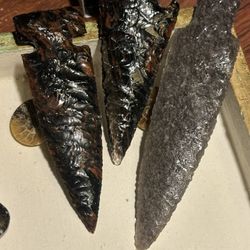 Handmade Flint Knapp Crafted Obsidian Arrowheads Traditional Method Lot Of Three