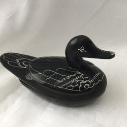Small Handmade Black & White Duck Decoy Box-Wooden