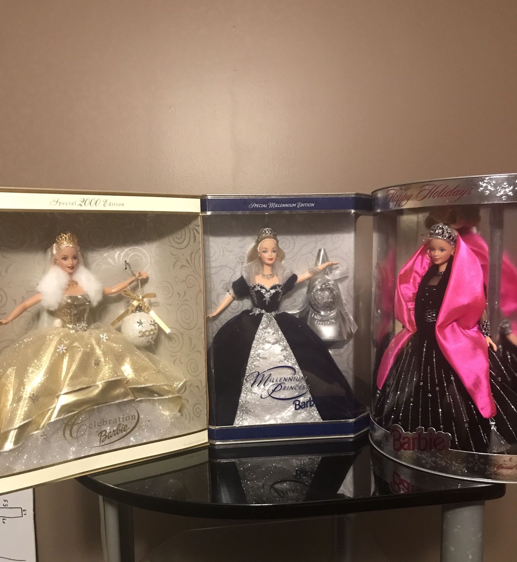 3 collector Barbie’s $25 each 2,000, millennium, and 1998 all new in Box