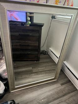 Large Wall Mirror with Silver Ridged Frame