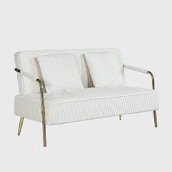 56" Width Modern Upholstered Pleated Velvet Loveseat Comfy 2 Seater Small Sofa Couch with Gold Metal Legs 2pcs Throw Pillows[NEW]