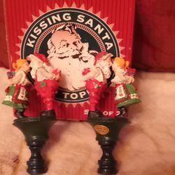 Vintage Kissing Santa  Lamp Toppers..set Includes 2..(New)