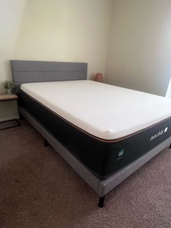 Gray Upholstered Queen Bed Frame with Headboard