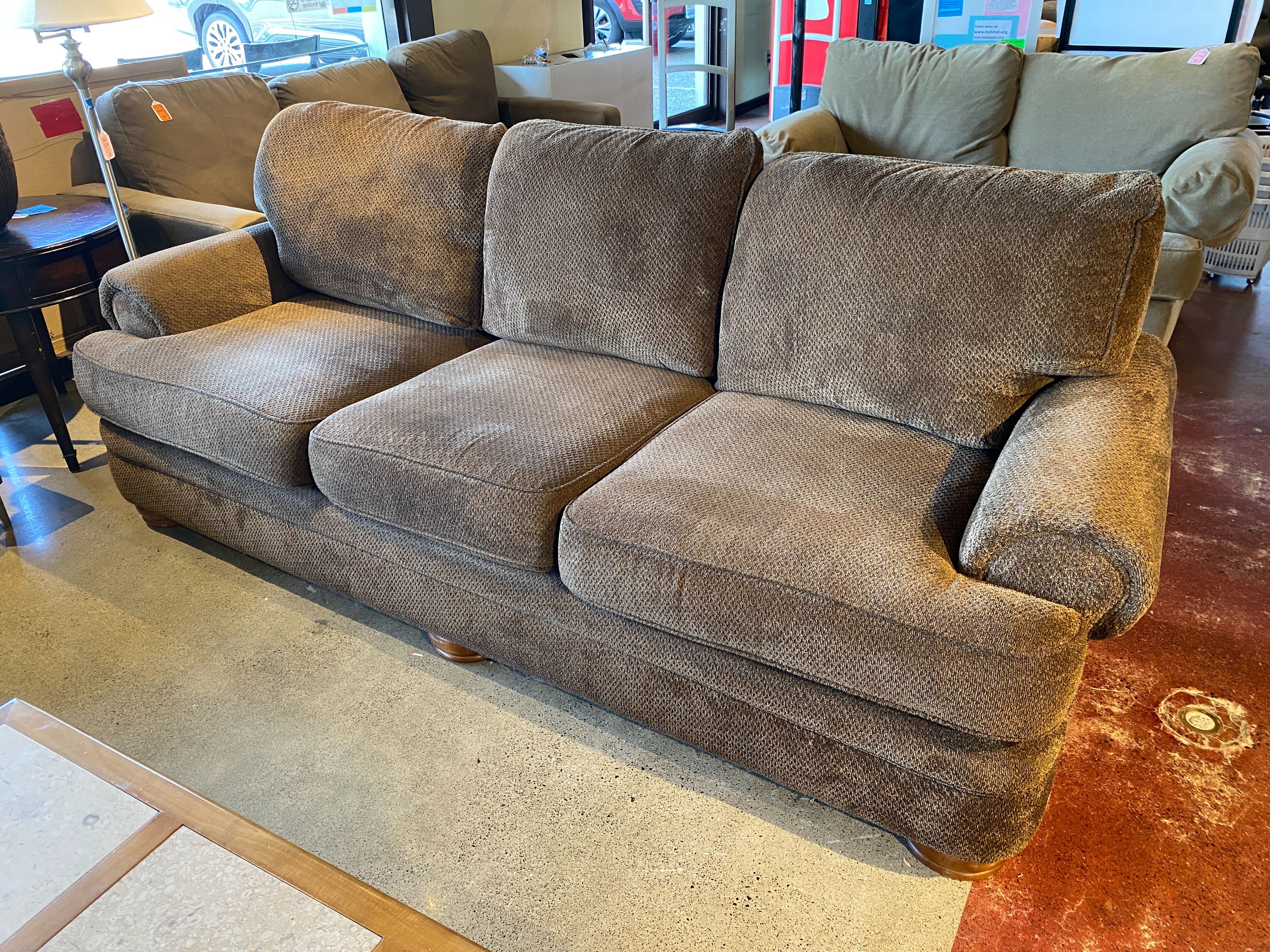 Cozy Brown Plush Three Seater Sofa