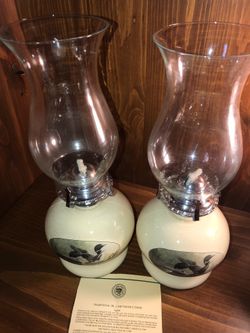 Pair of decorative Loon Oil Lamps