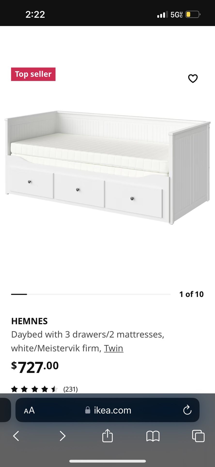 IKEA HEMNES Daybed with 3 drawers/2 mattresses, white/Meistervik firm, Twin