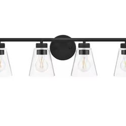 Hampton Bay Eastburn 28.13 in. 4-Light Matte Black Vanity Light with Clear Glass Shades