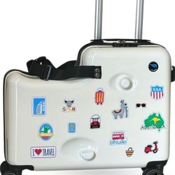 2024 Itsy Rider 20" Ride-on Suitcase for Kids with Double Spinner Wheels (Beige - Travel Stickers)