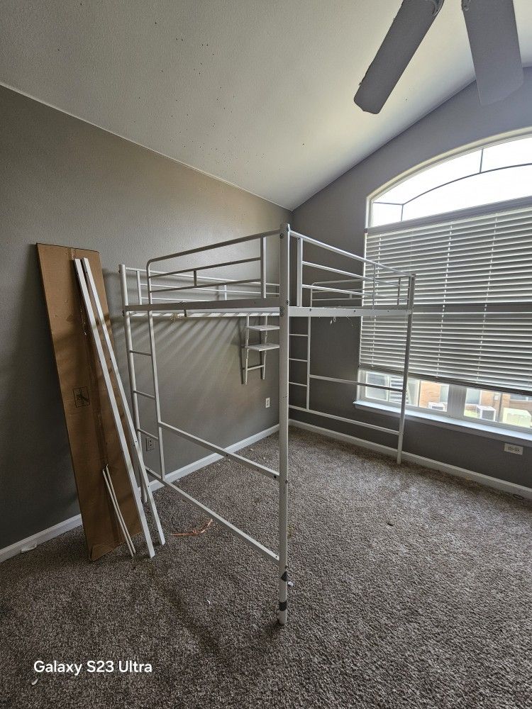 White Bunk Bed Frame With Desk And Lights