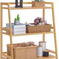 3 Tier Ladder Bookshelf, Bamboo Multifunctional Display Flower Plant Stand Rack Bookcase Shelf Storage Organizer for Living Room Office Garden Kitchen