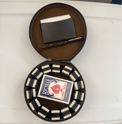Round Poker Game Set with Chips and Cards