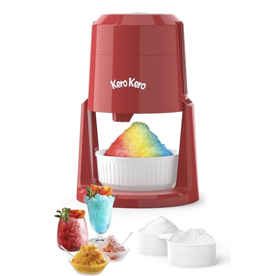 Kero Kero Snow Cone Machine - Shaved Ice Machine with 2 Ice Molds & Adjustable Blades - Ice Shaver for Fluffy or Crunchy Texture, Shaved Ice for Snow