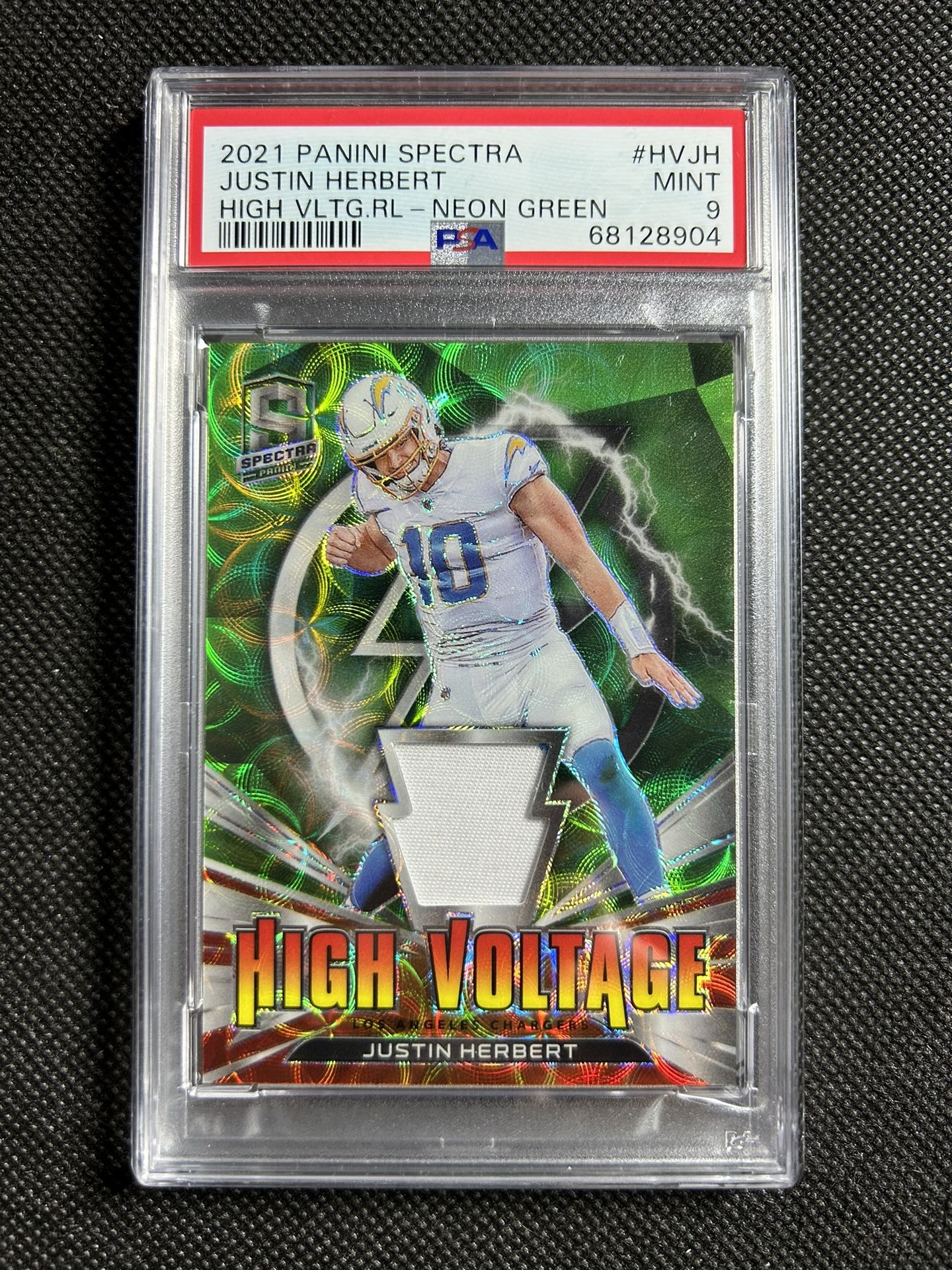 2021 Panini Spectra JUSTIN HERBERT High Voltage PATCH GREEN NEON PRIZM /35 PSA 9 Mint Los Angeles Chargers🔥🔥🔥