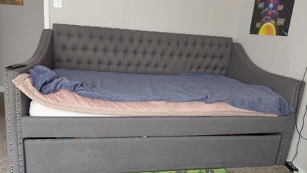 Gray Tufted Upholstered Sleigh Bed Frame
